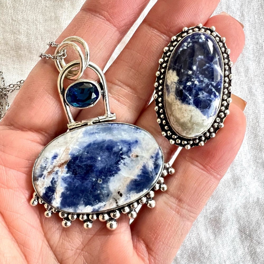 925 Stunning! Spiritual Sodalite Hinge Pendant Necklace